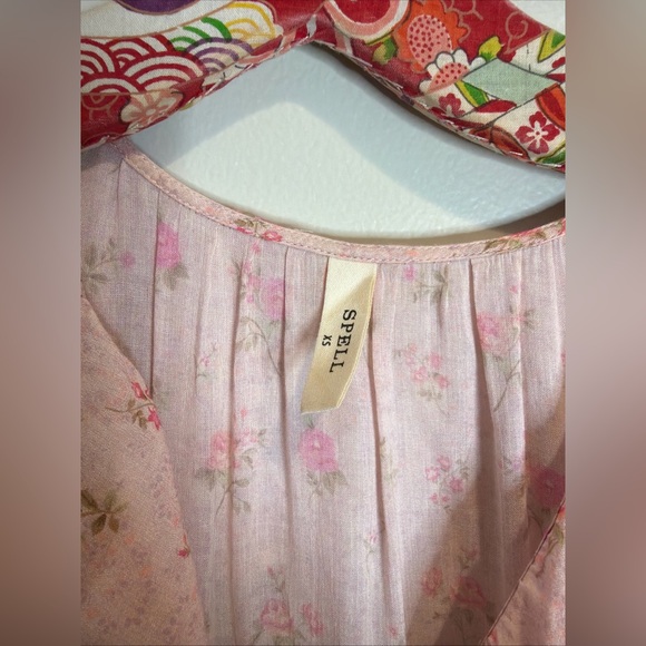 Free People Spell Fleur Ruffles Vintage Floral Pink Rose Gown Maxi Dress - Picture 7 of 9